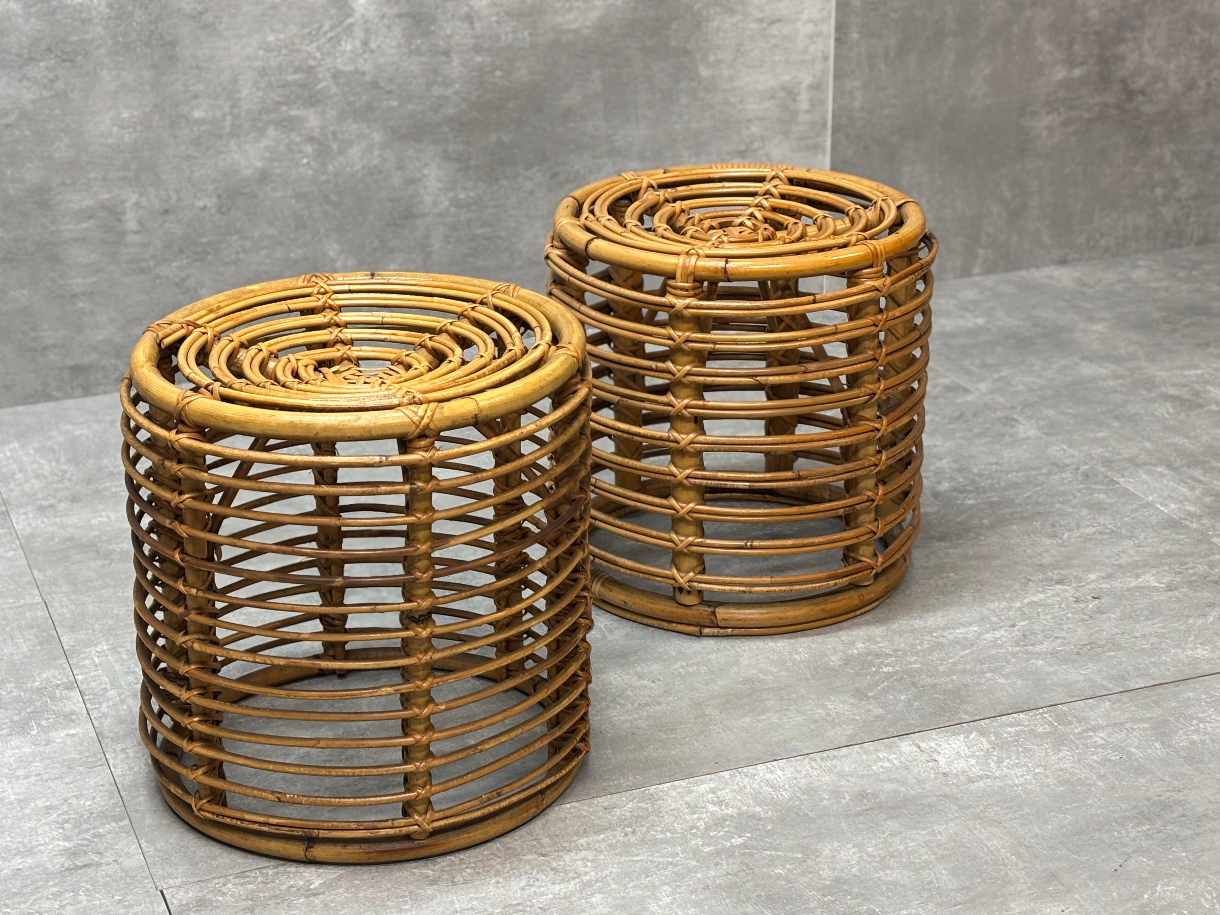 Metà XX secolo Pouf in vimini di Tito Agnoli per Bonacina, anni '60, set di 2 in vendita