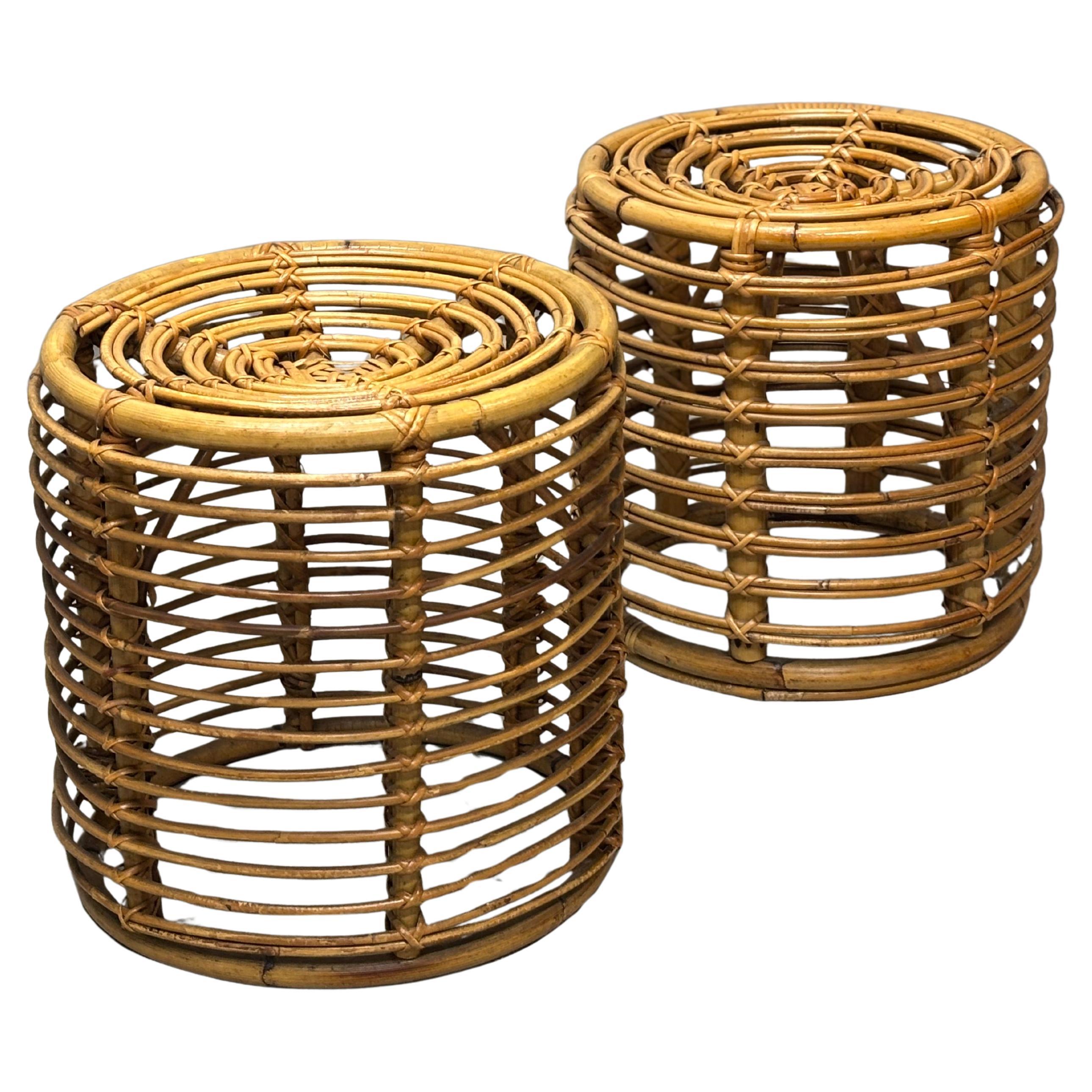 Pouf in vimini di Tito Agnoli per Bonacina, 1960s, set di 2