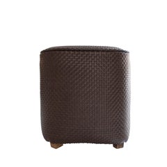Square Pouf in Woven Brown Eco Leather Fabric, Spain, 2025
