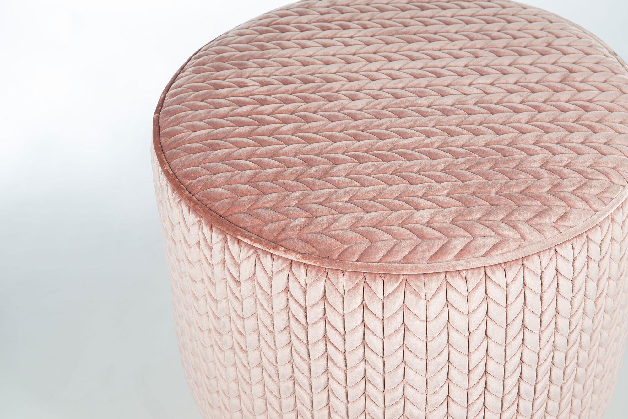 Italian Pouf Kidman, Pink Fabric, Made in Italy For Sale