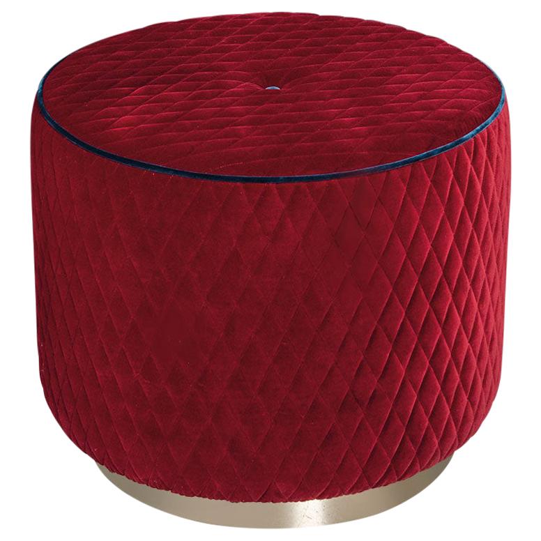 Pouf Kidman, Red Velvet Fabric, Made in Italy For Sale