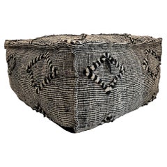 Used Pouf, Large Square Indian, Black and White