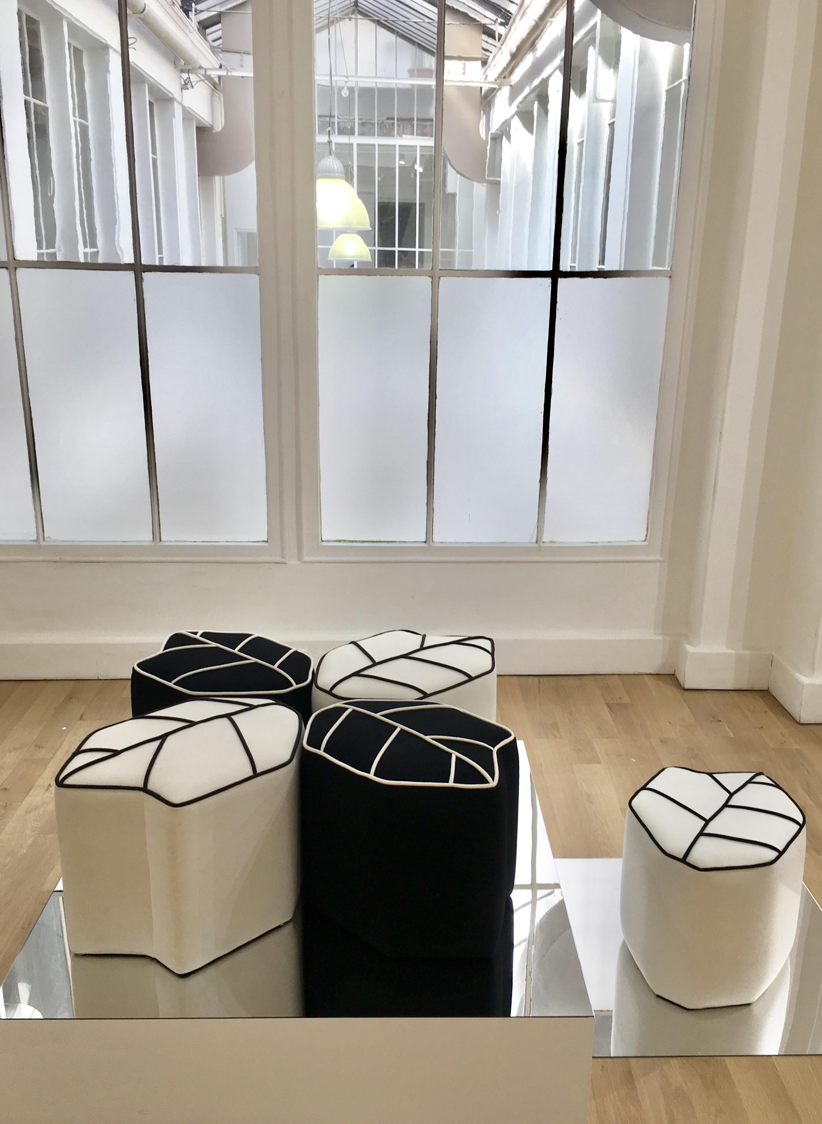 Metal Pouf Leaf Seat by design by nico, upholstered in Kvadrat Wool fabric For Sale