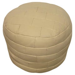 Vintage Pouf or Ottoman Leather Patchwork by De Sede in Beige or Off-White, 1970s