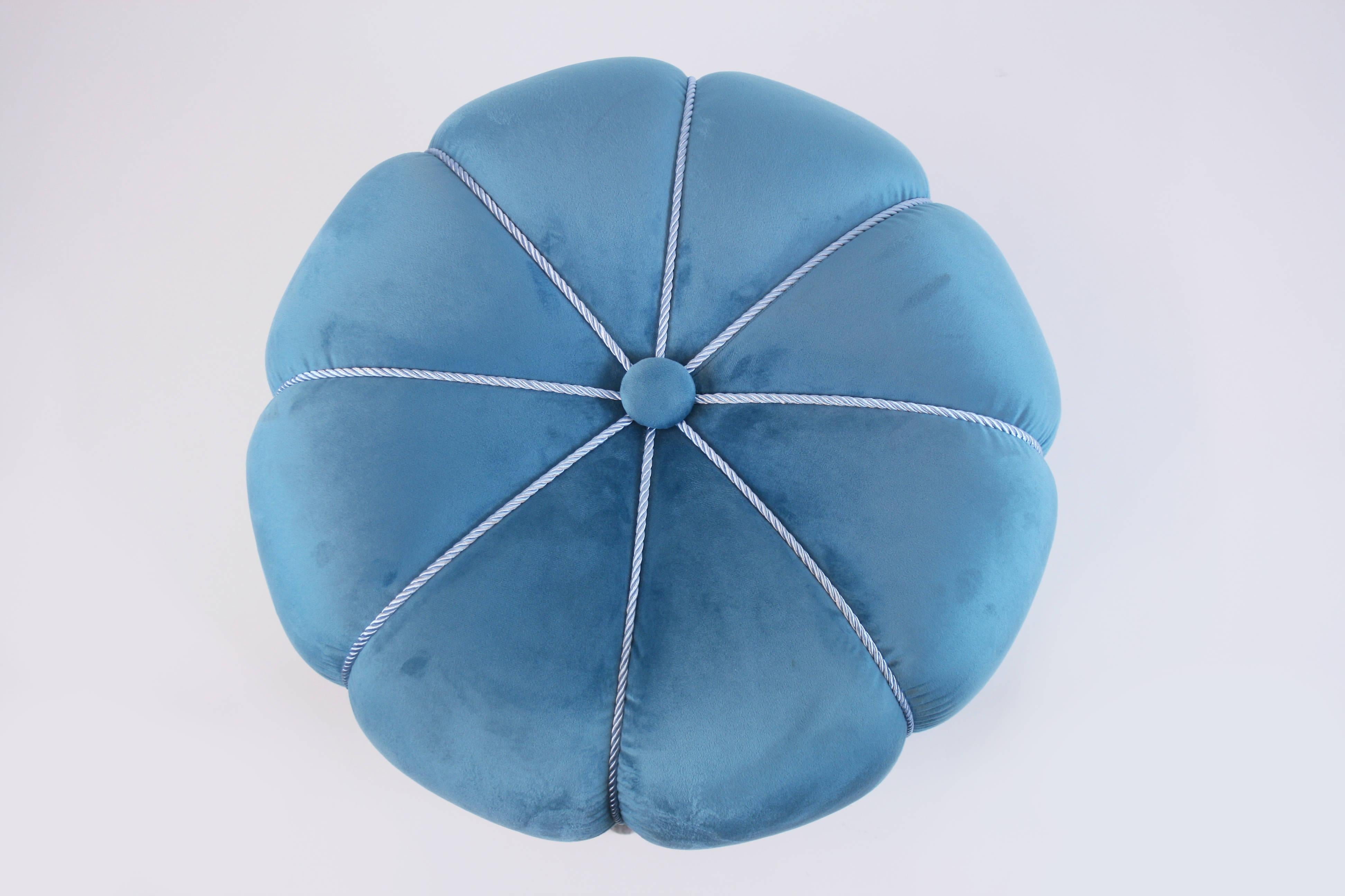 Mid-20th Century Pouf Ottoman Original Art Deco in Blue Velvet by Halabala, Czechoslovakia, 1930s