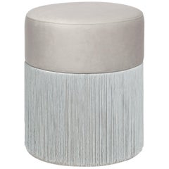 Pouf Pill Grey Silver in Velvet Upholstery with Fringes