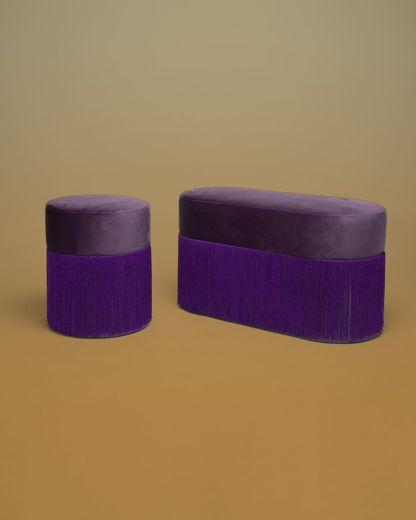 Pouf Pill L Contemporary Sculptural Pouf with Velvet and Fringes by Houtique For Sale 12