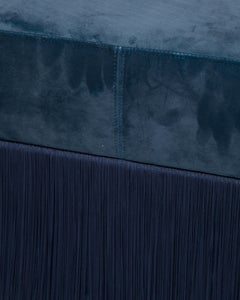 Pouf Pill Large Blue Navy in Velvet Upholstery with Fringes