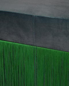 Pouf Pill Large Emerald Green in Velvet Upholstery with Fringes