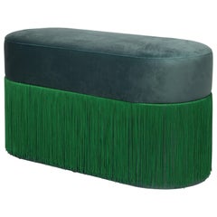 Pouf Pill Large Emerald Green in Velvet Upholstery with Fringes