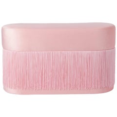 Pouf Pill Large Pink in Velvet Upholstery with Fringes