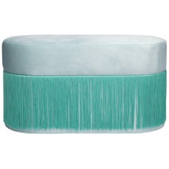 Pouf Pill Large Turquoise in Velvet Upholstery with Fringes