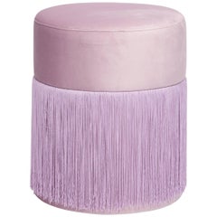 Pouf Pill Lilac in Velvet Upholstery with Fringes