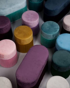 Pouf Pill Musk Green in Velvet Upholstery with Fringes