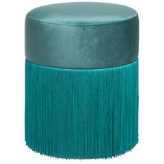 Pouf Pill Musk Green in Velvet Upholstery with Fringes