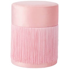 Pouf Pill Pink in Velvet Upholstery with Fringes