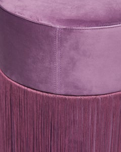 Pouf Pill Purple in Velvet Upholstery with Fringes