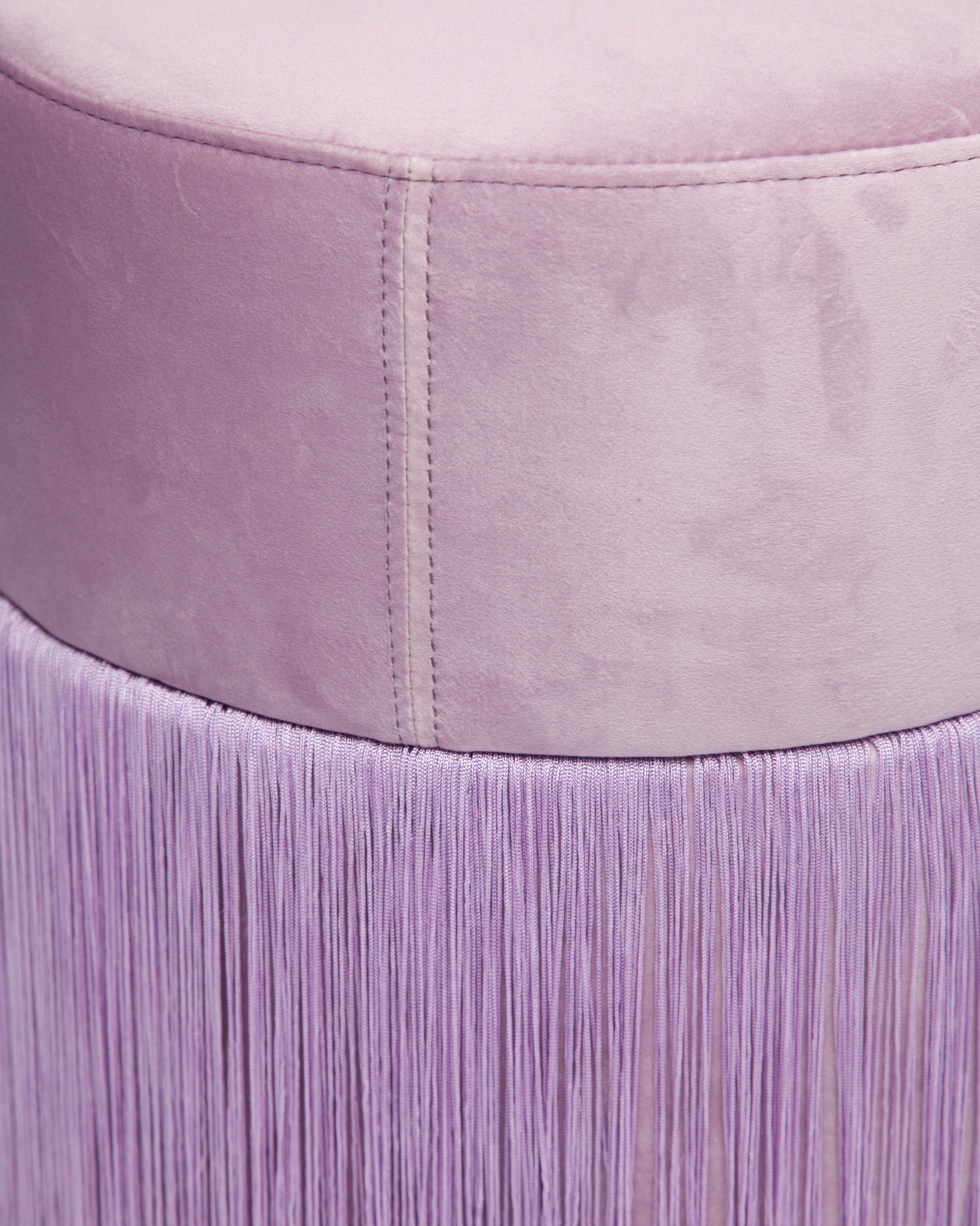 Pouf Pill S Contemporary Sculptural Pouf with Velvet and Fringes by Houtique For Sale 7