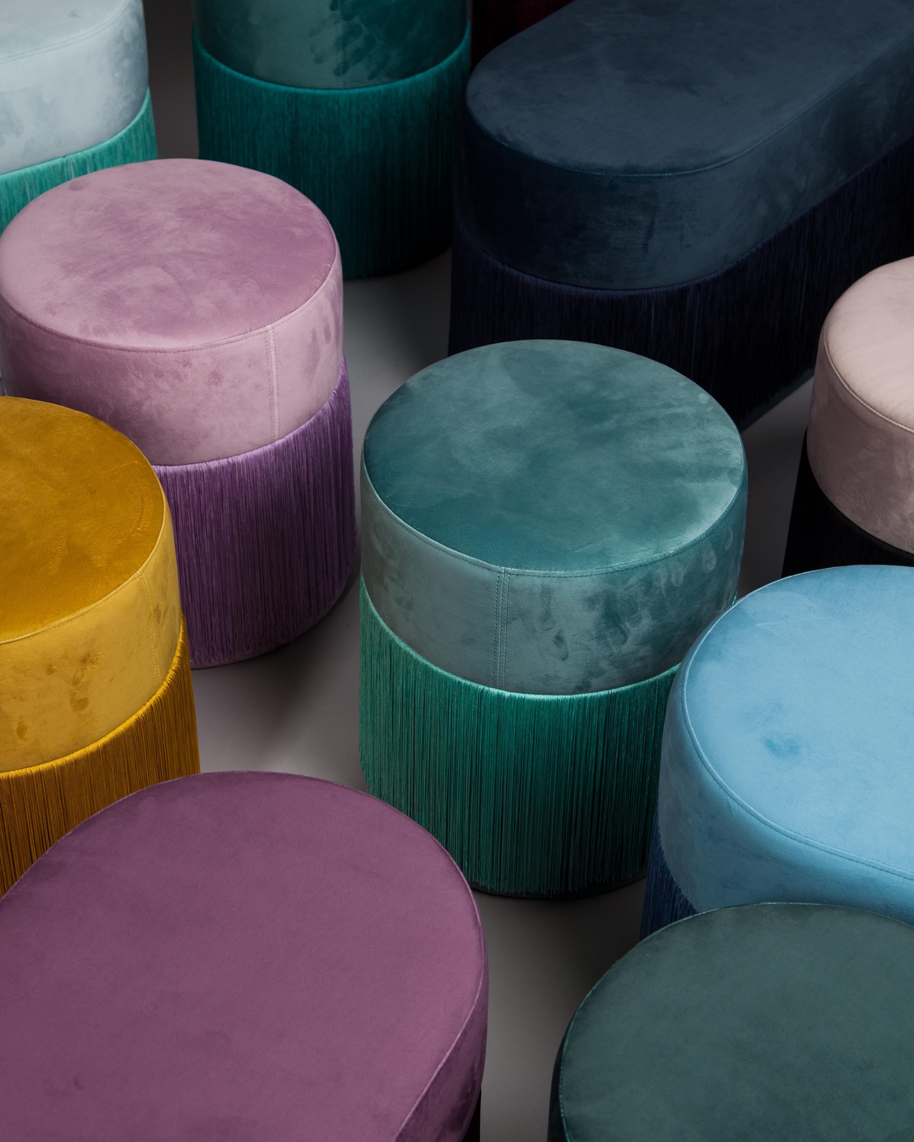 Pouf Pill S Contemporary Sculptural Pouf with Velvet and Fringes by Houtique For Sale 11
