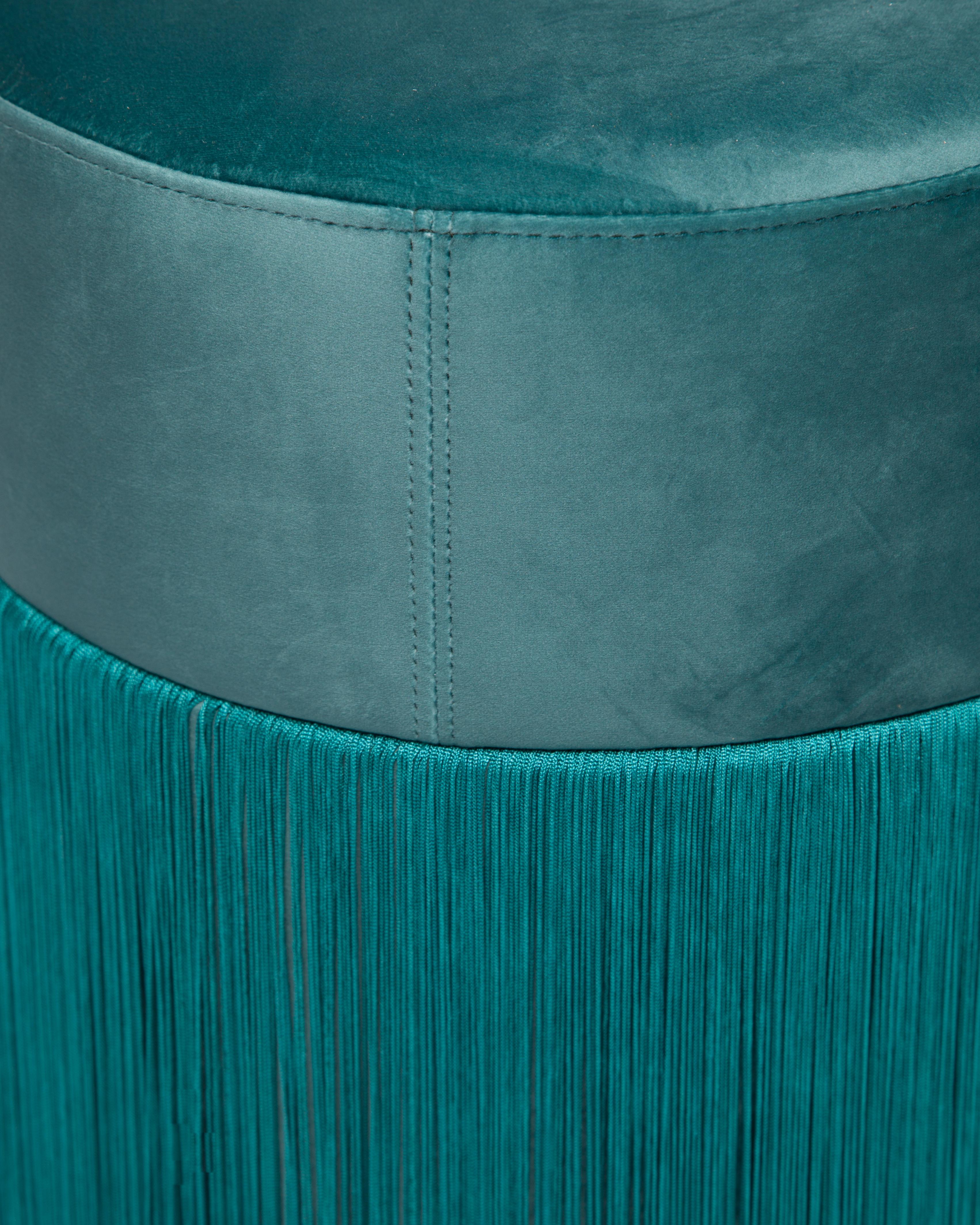 Modern Pouf Pill S Contemporary Sculptural Pouf with Velvet and Fringes by Houtique For Sale