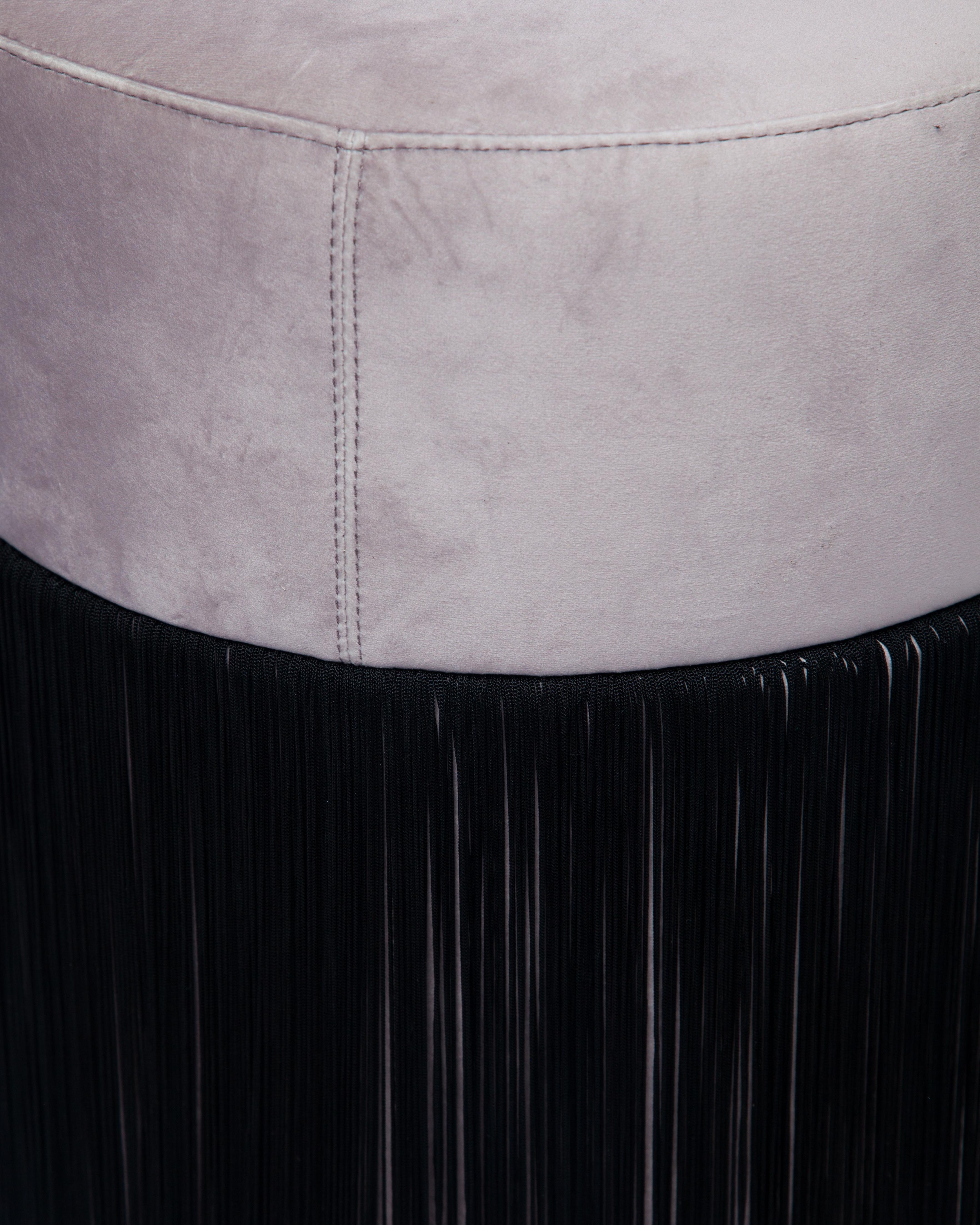 Pouf Pill S Contemporary Sculptural Pouf with Velvet and Fringes by Houtique For Sale 1