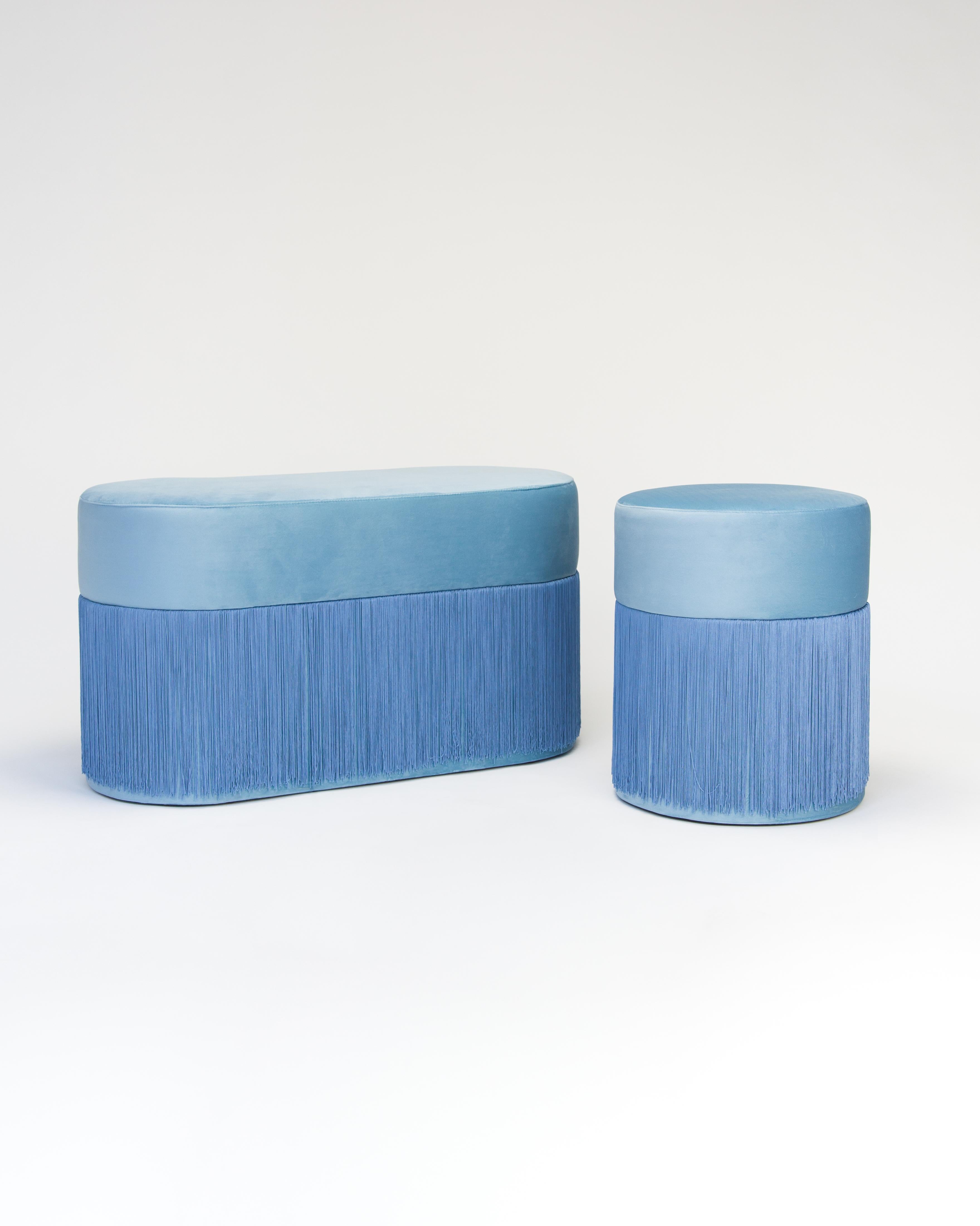 Pouf Pill S Contemporary Sculptural Pouf with Velvet and Fringes by Houtique For Sale 2