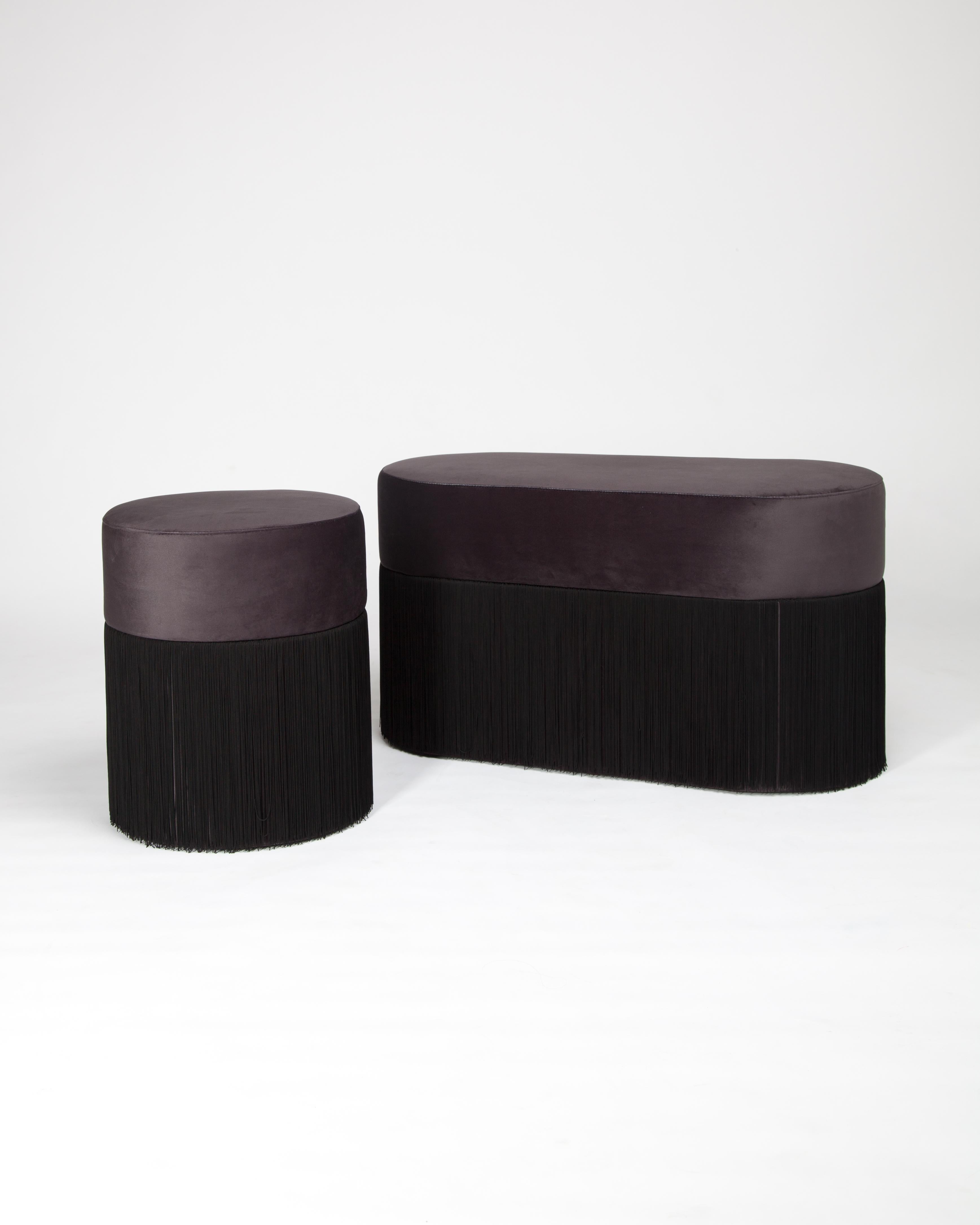 Pouf Pill S Contemporary Sculptural Pouf with Velvet and Fringes by Houtique For Sale 4