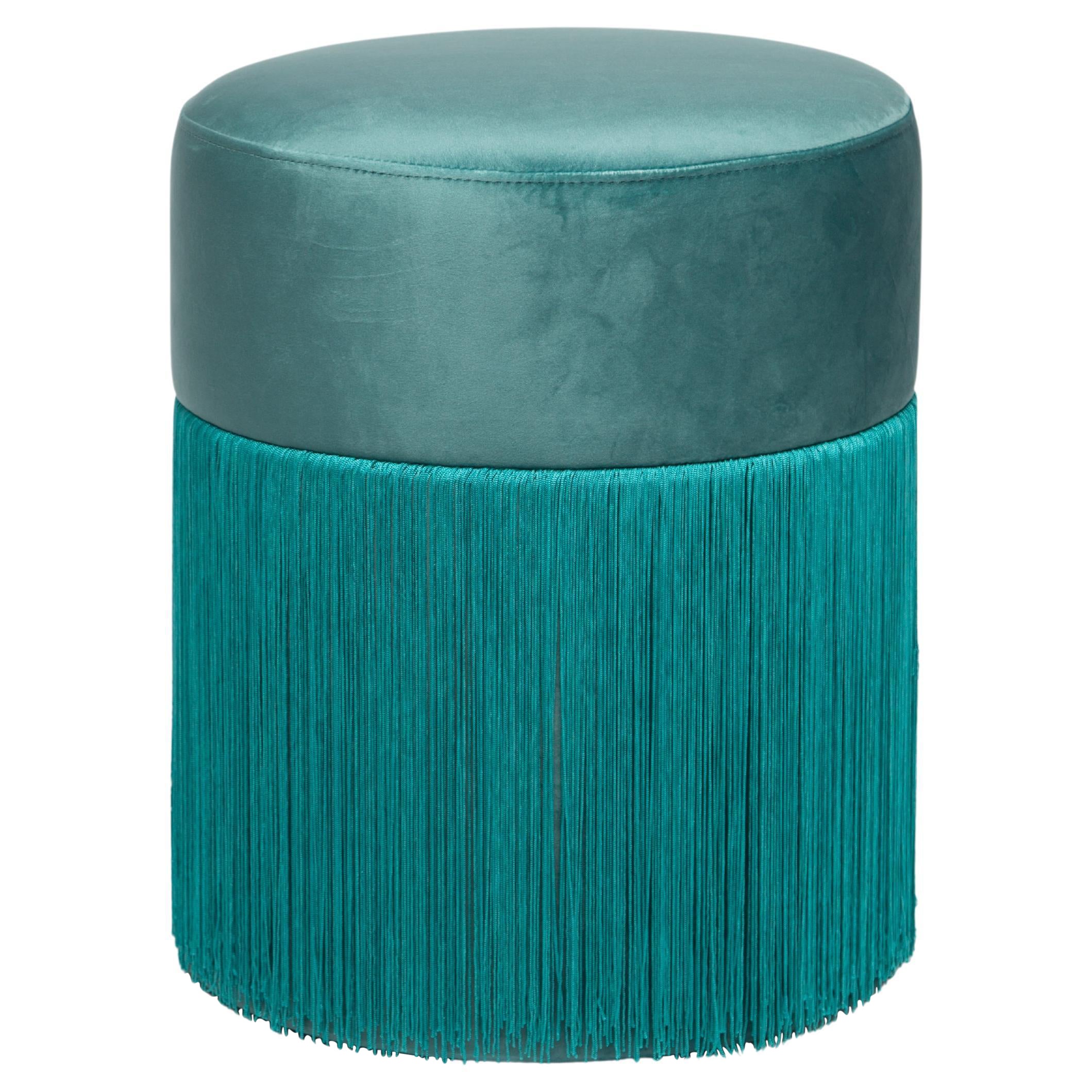 Pouf Pill S Contemporary Sculptural Pouf with Velvet and Fringes by Houtique