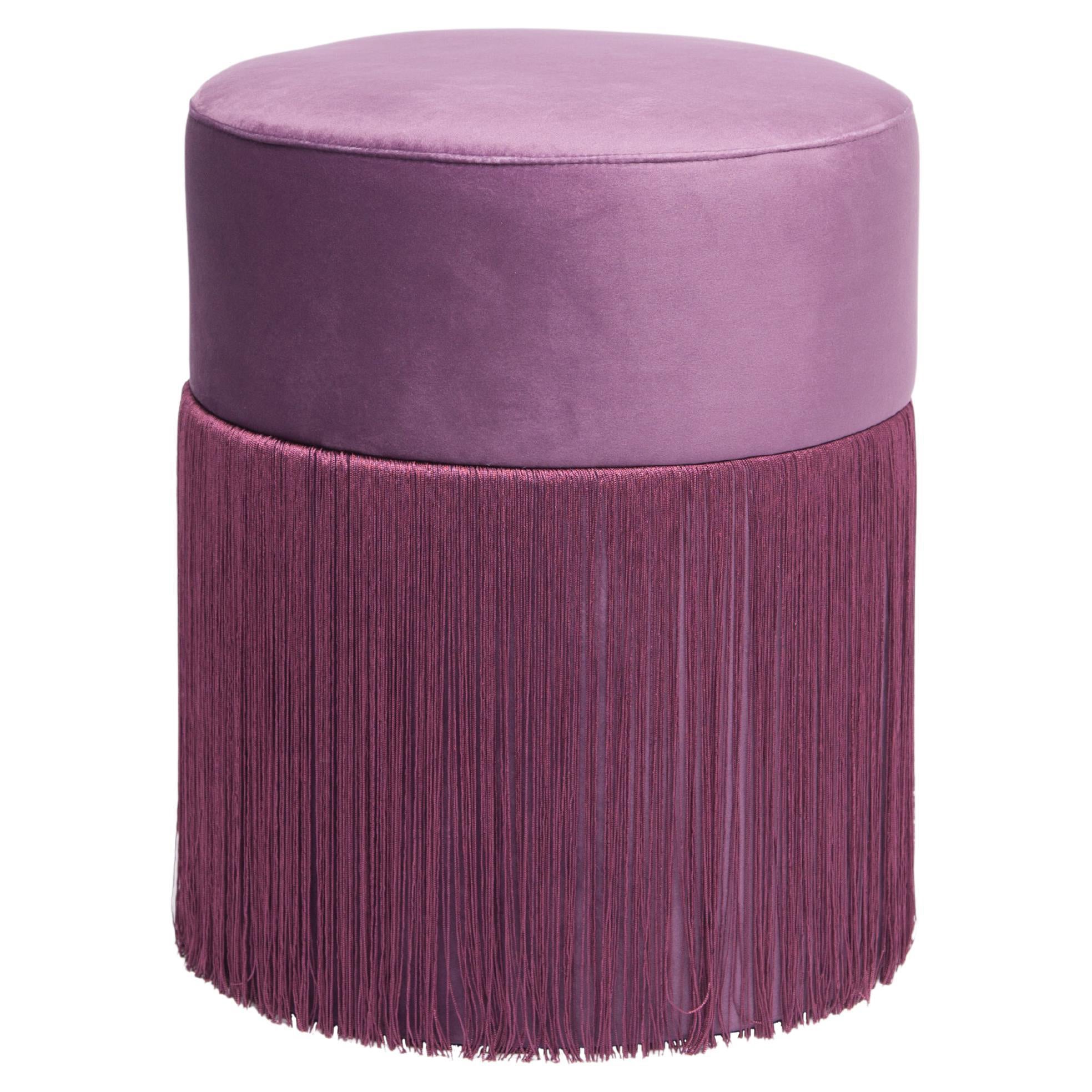 Pouf Pill S Contemporary Sculptural Pouf with Velvet and Fringes by Houtique For Sale