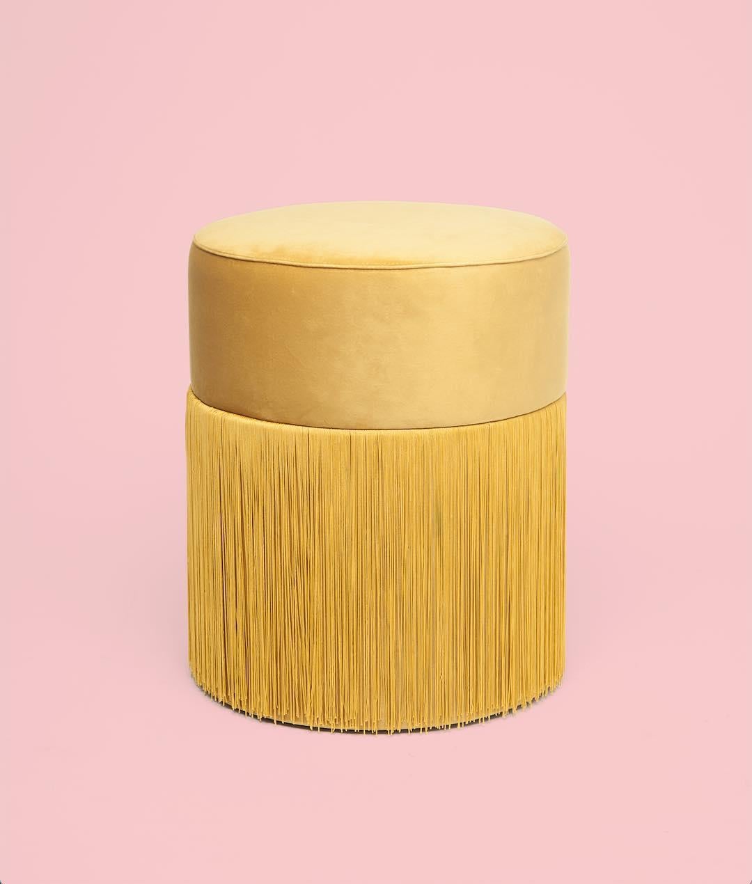 Pouf Pill S Contemporary Sculptural Pouf with Velvet and Fringes by Houtique For Sale 9