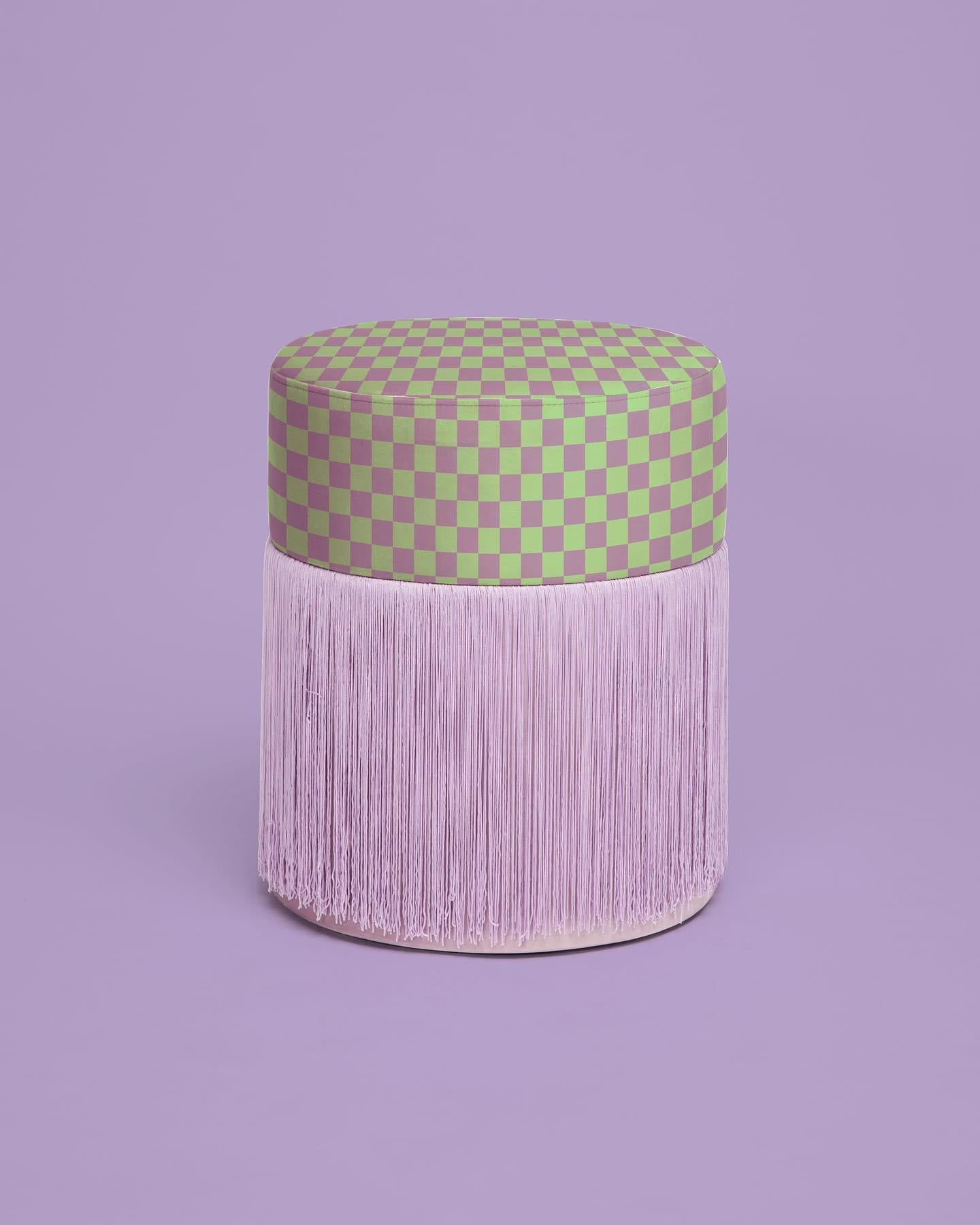 Pouf Pill S Contemporary Sculptural Pouf with Velvet and Fringes by Houtique For Sale 11