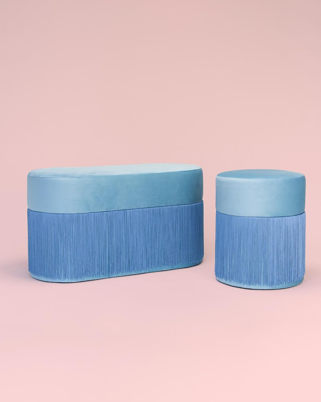 Pouf Pill S Contemporary Sculptural Pouf with Velvet and Fringes by Houtique For Sale 14