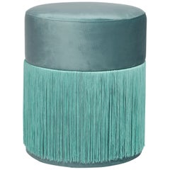 Pouf Pill Turquoise in Velvet Upholstery with Fringes