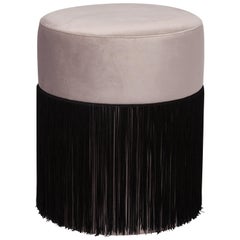 Pouf Pill Warm Grey in Velvet Upholstery with Fringes