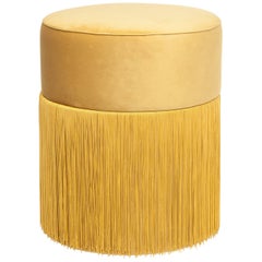 Pouf Pill Yellow in Velvet Upholstery with Fringes