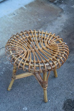 Bamboo round pouf 1960s Franco Albini style