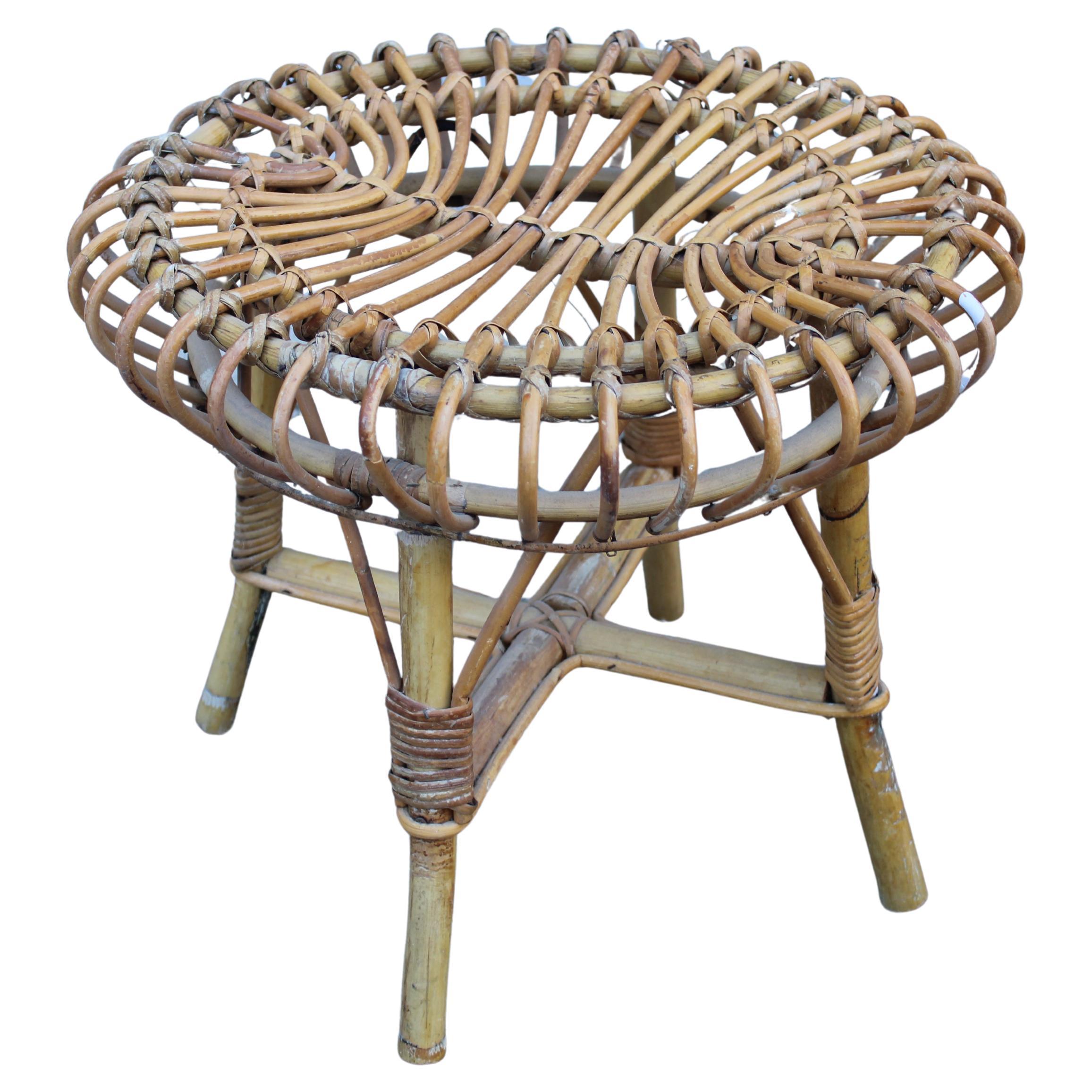 Pouf rond en bambou des années 1960 style Franco Albini en vente