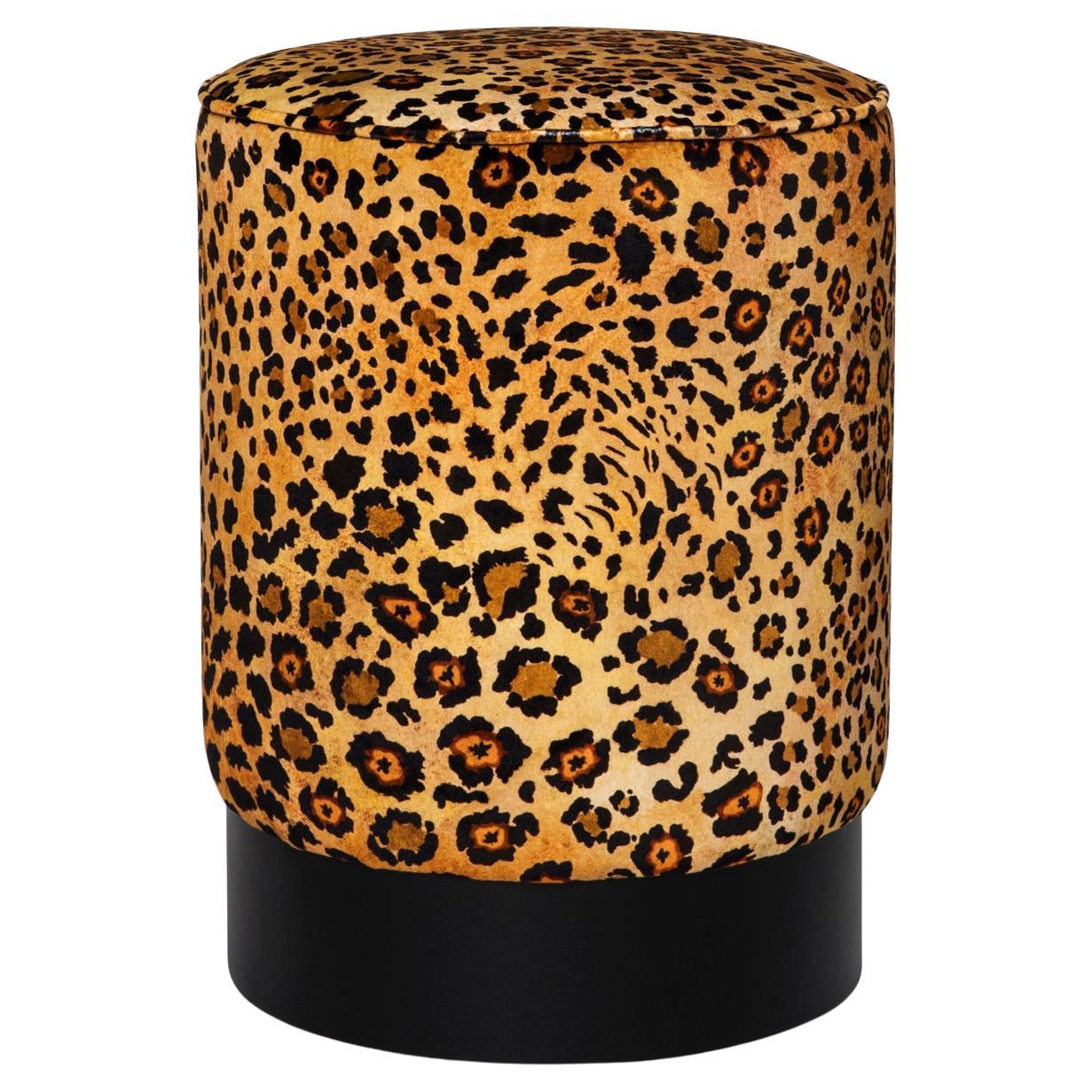 Pouf - Safari Spot Velvet Pouf on Black Base - Gold