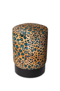 Pouf - Safari Spot Velvet Pouf on Black Base - Midnight