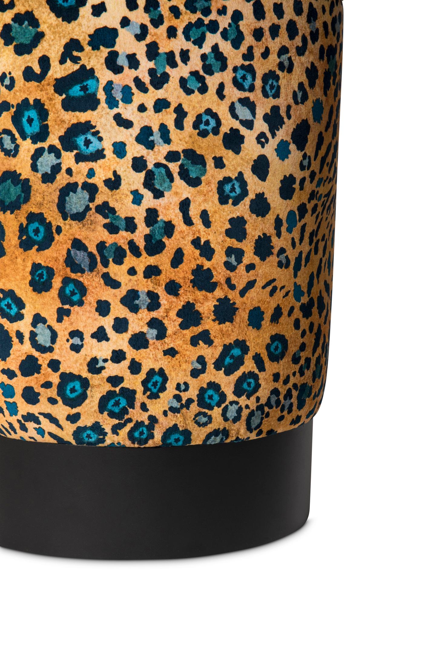 Pouf - Safari Spot Velvet Pouf on Black Base - Midnight For Sale 1