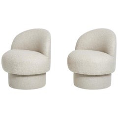 Pouf Swivel Chairs in White Boucle