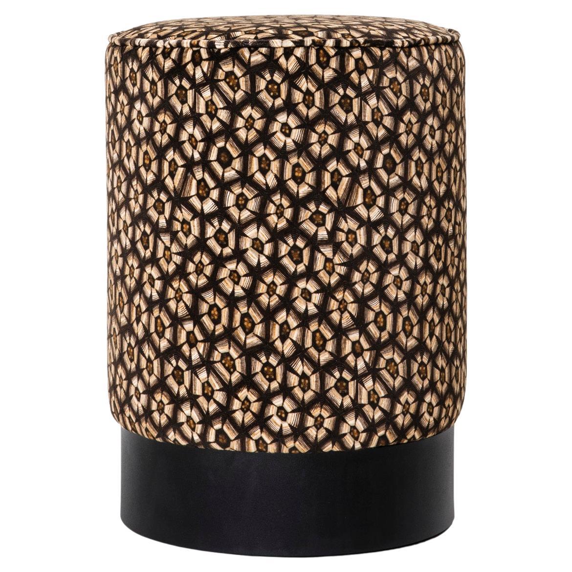 Pouf - Thanda Tortoise Velvet Pouf on Black Base - Silver