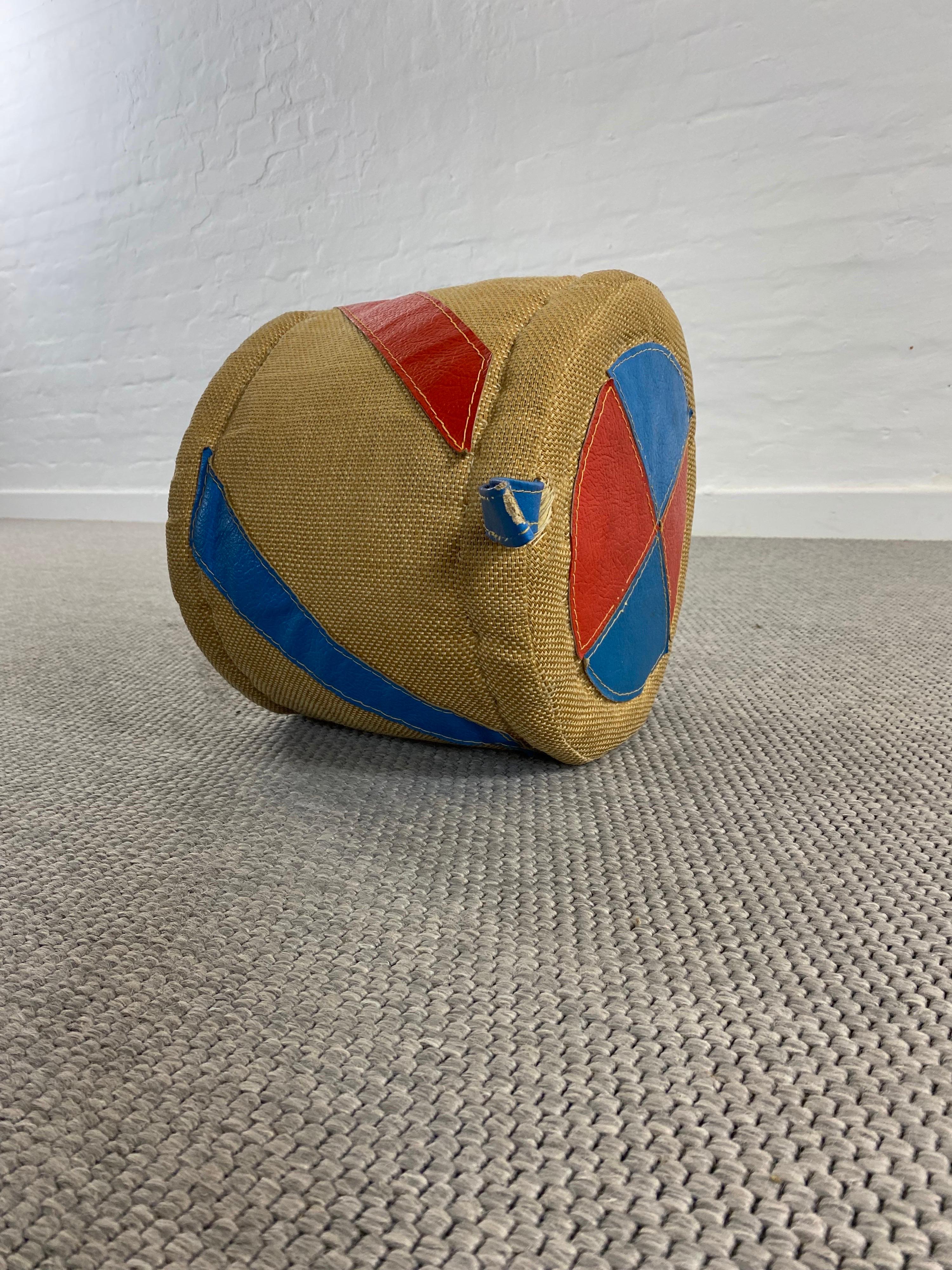 Leather Pouf, Therapeutic Toy in Jute, Material by Renate Müller, Germany, GDR For Sale