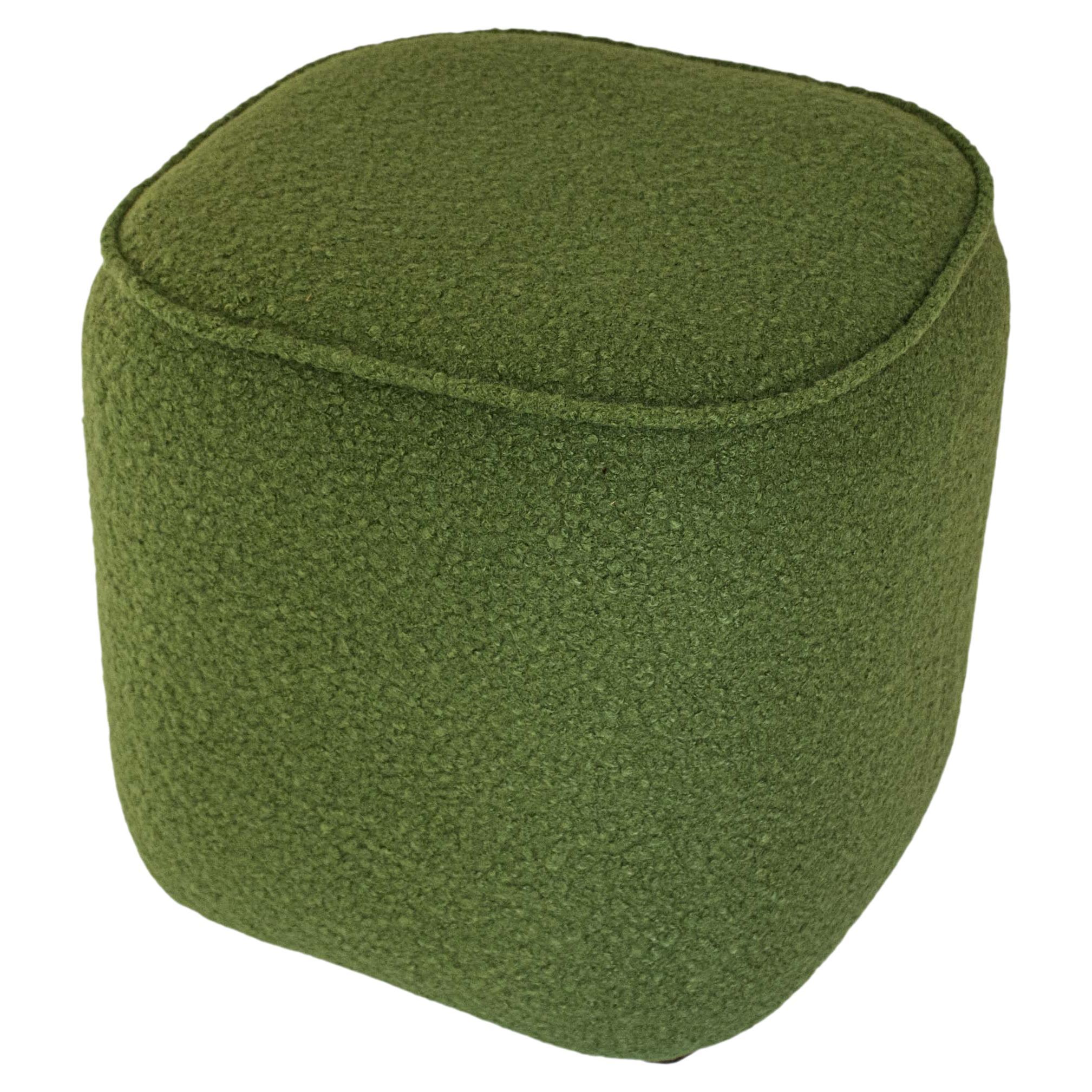 Stool Footrest Pouf Upholstered in Olive Green Bouclé Spain, 2025
