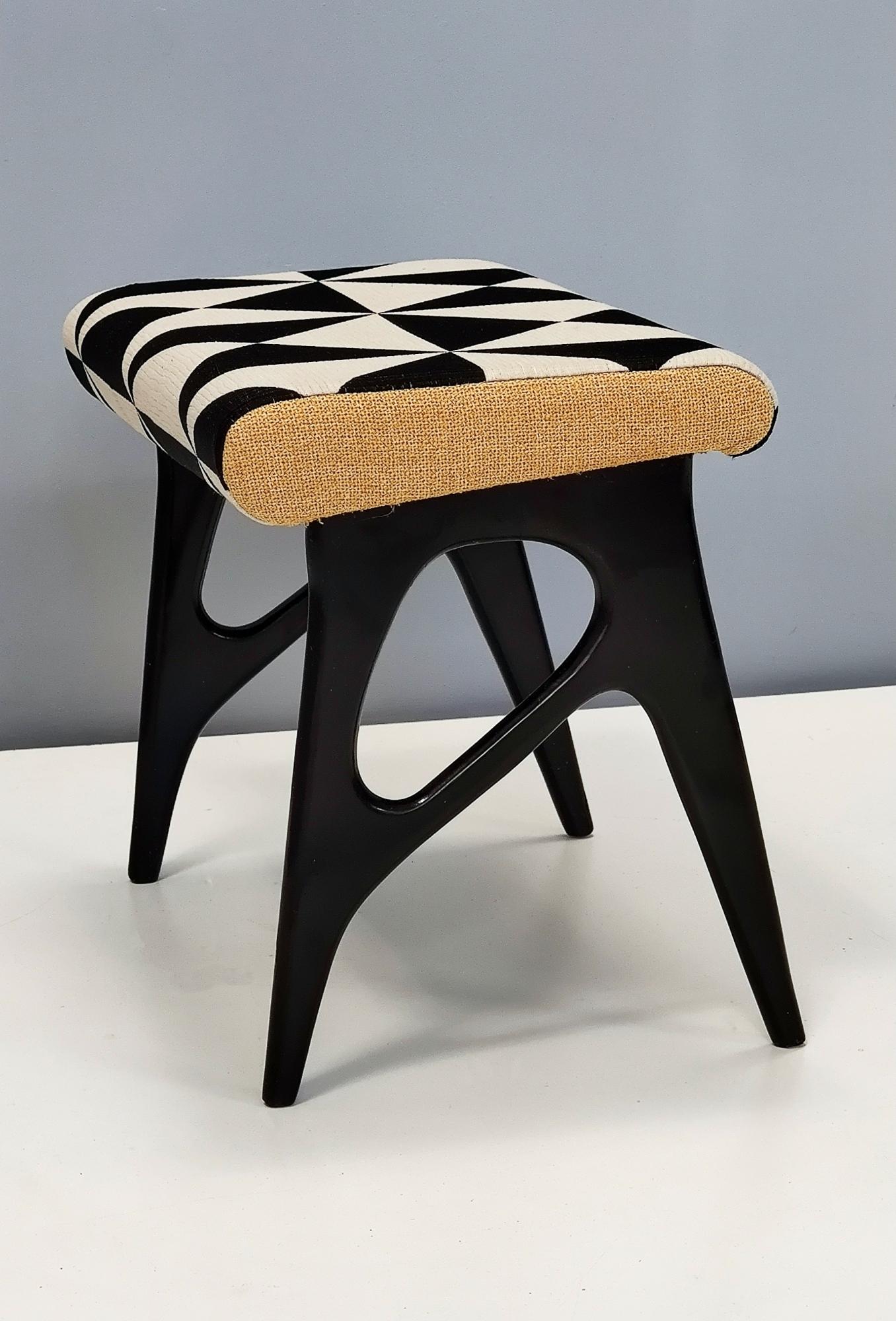 Mid-20th Century Pouf with Black, White and Yellow Fabric in the Style of Ico Parisi
