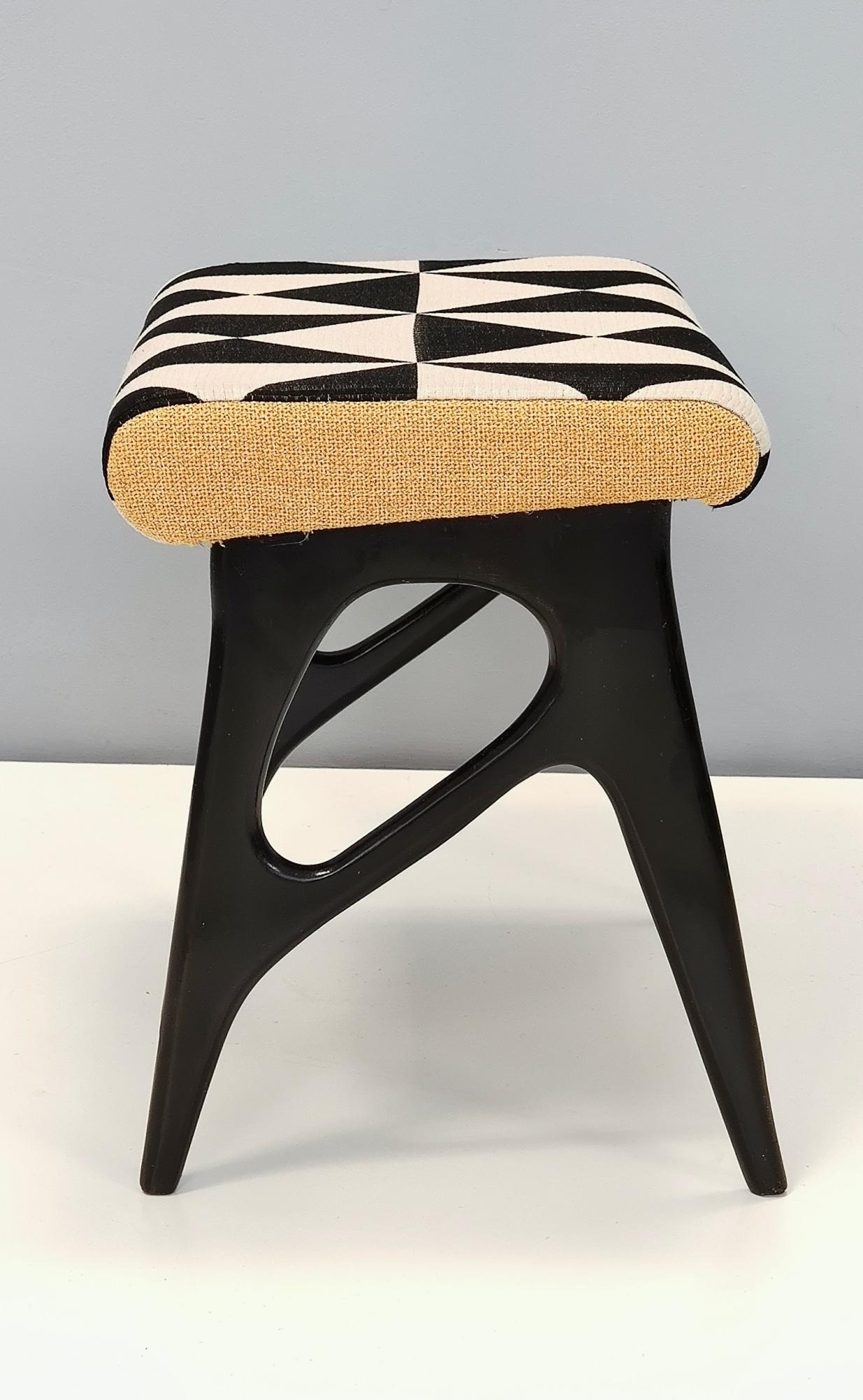 Beech Pouf with Black, White and Yellow Fabric in the Style of Ico Parisi