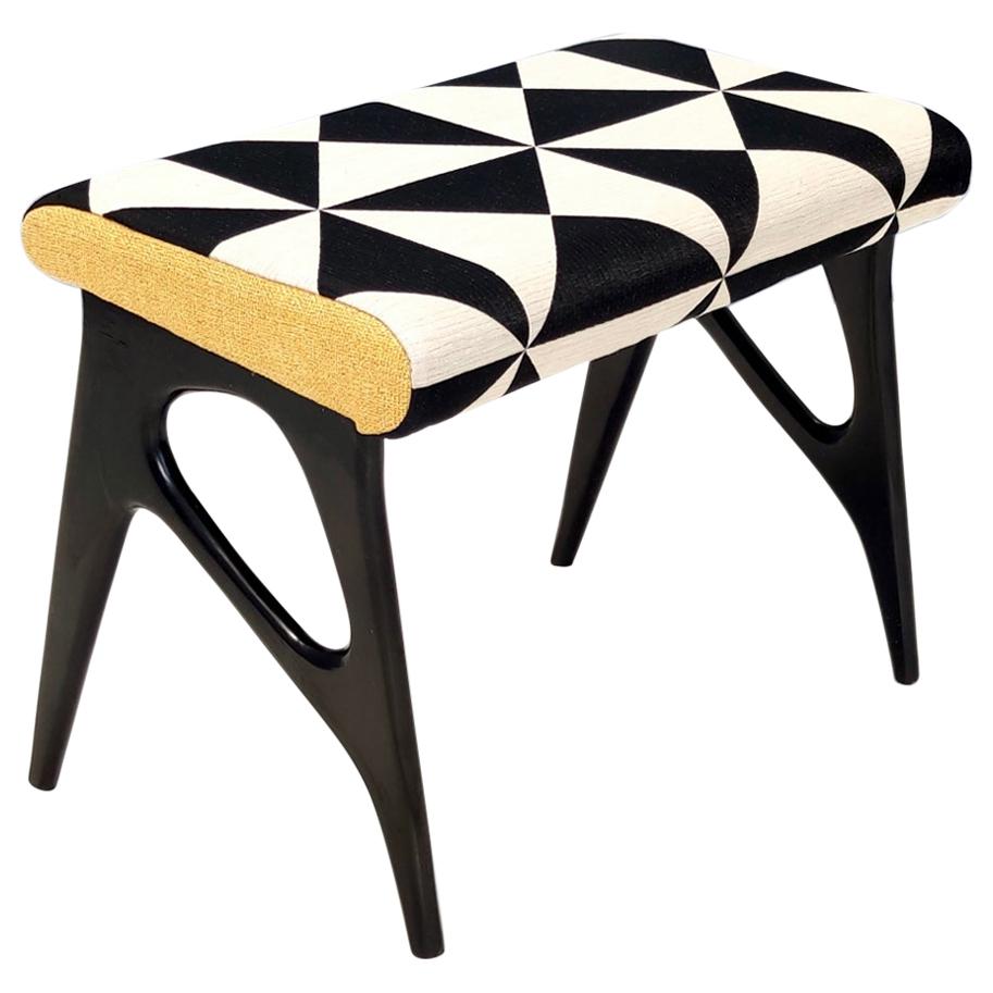 Pouf with Black, White and Yellow Fabric in the Style of Ico Parisi