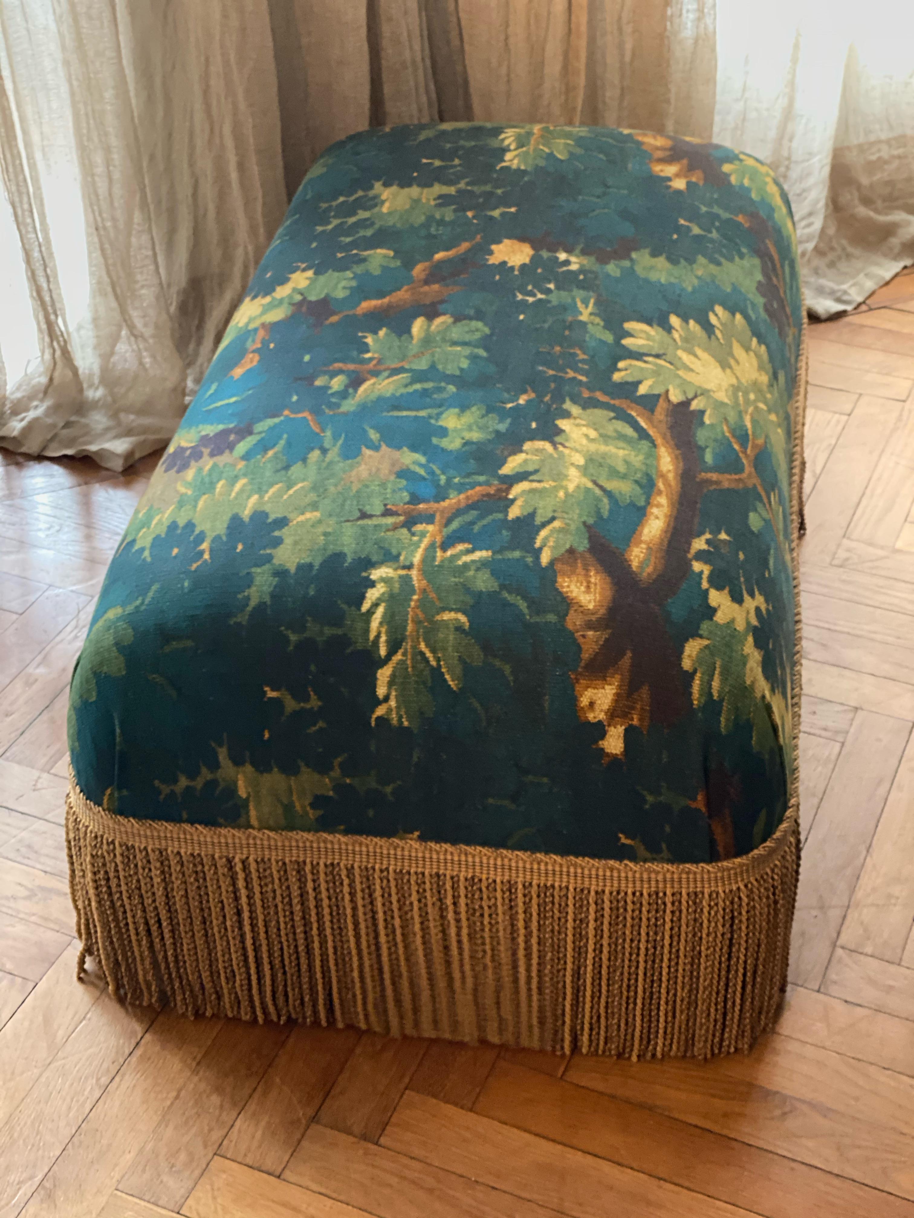 Belgian Vintage Pouf with Tapestry Upholstery 