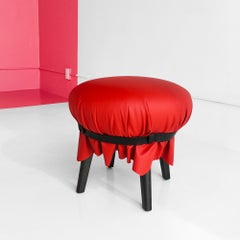 In Stock in Los Angeles, Red Leather Popit Pouf by Andre Mancuso & Emilia Serra