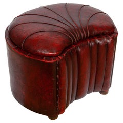 Vintage Pouffe Pouf Stool Boudoir Dressing Powder Art Deco Leatherette Burgundy Scallop